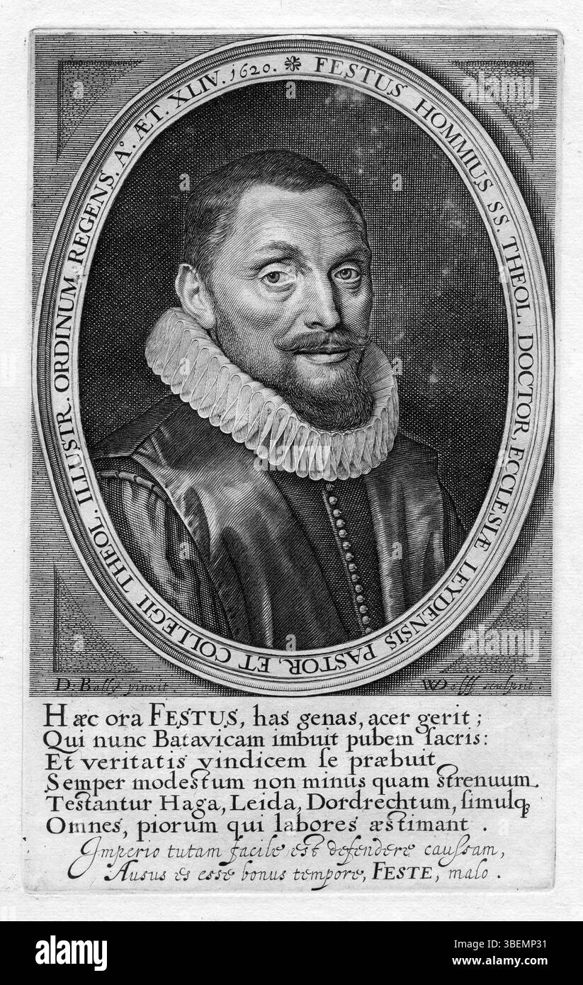 Ce portrait gravé de Fetse hommes par Willem Jacobsz Delff, d’après David Bailly, présente une figure historique clé de la gravure de portraits hollandais. Banque D'Images