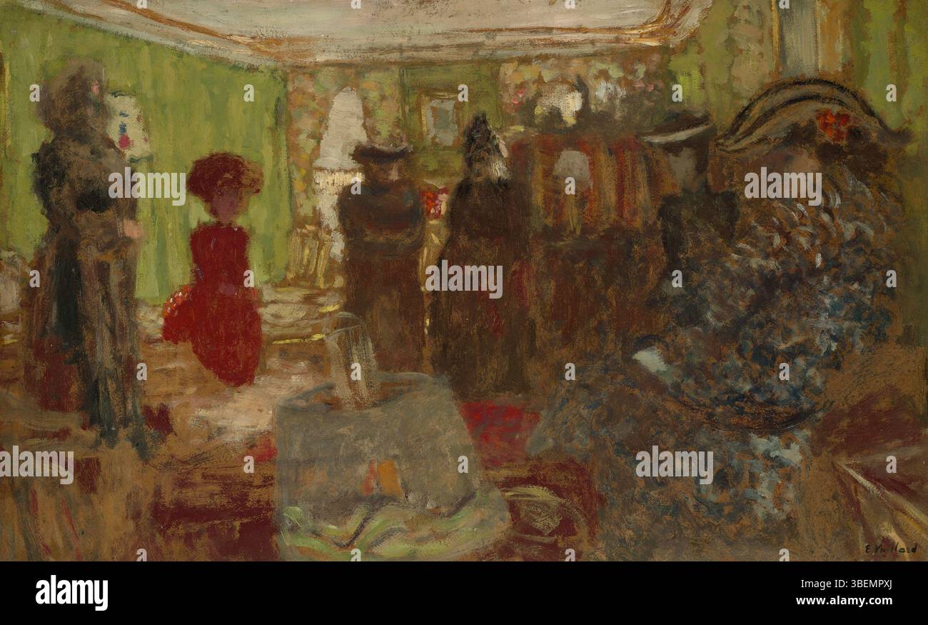 *Le salon des Hessels*, peint par Édouard Vuillard vers 1905, représente une scène intérieure intime se déroulant rue de Rivoli. Ce travail met en évidence l'utilisation caractéristique de la couleur et de la texture par Vuillard dans la représentation de la vie quotidienne. Banque D'Images