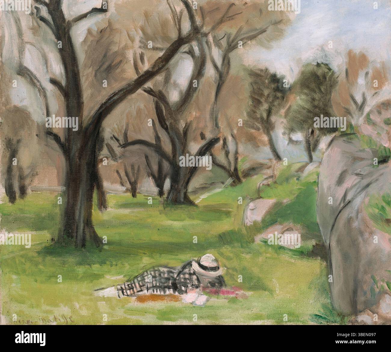 Le tableau « paysage du midi » d'Henri Matisse, réalisé en 1923, capture une vue vibrante sur le paysage du sud de la France. La pièce reflète l’utilisation par Matisse de couleurs audacieuses et de formes simplifiées pour évoquer l’essence de la nature, avec un accent particulier sur les éléments de lumière et de paysage. Banque D'Images