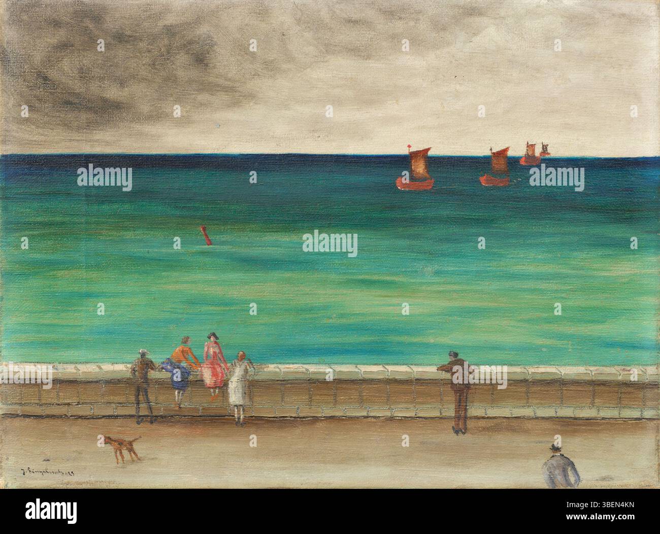 Tableau intitulé 'an der Kaimauer' (au mur du quai) par Joachim Ringelnatz, daté de 1925. Huile sur toile, signée et encadrée, mesurant 26,5 x 35,5 cm. Banque D'Images