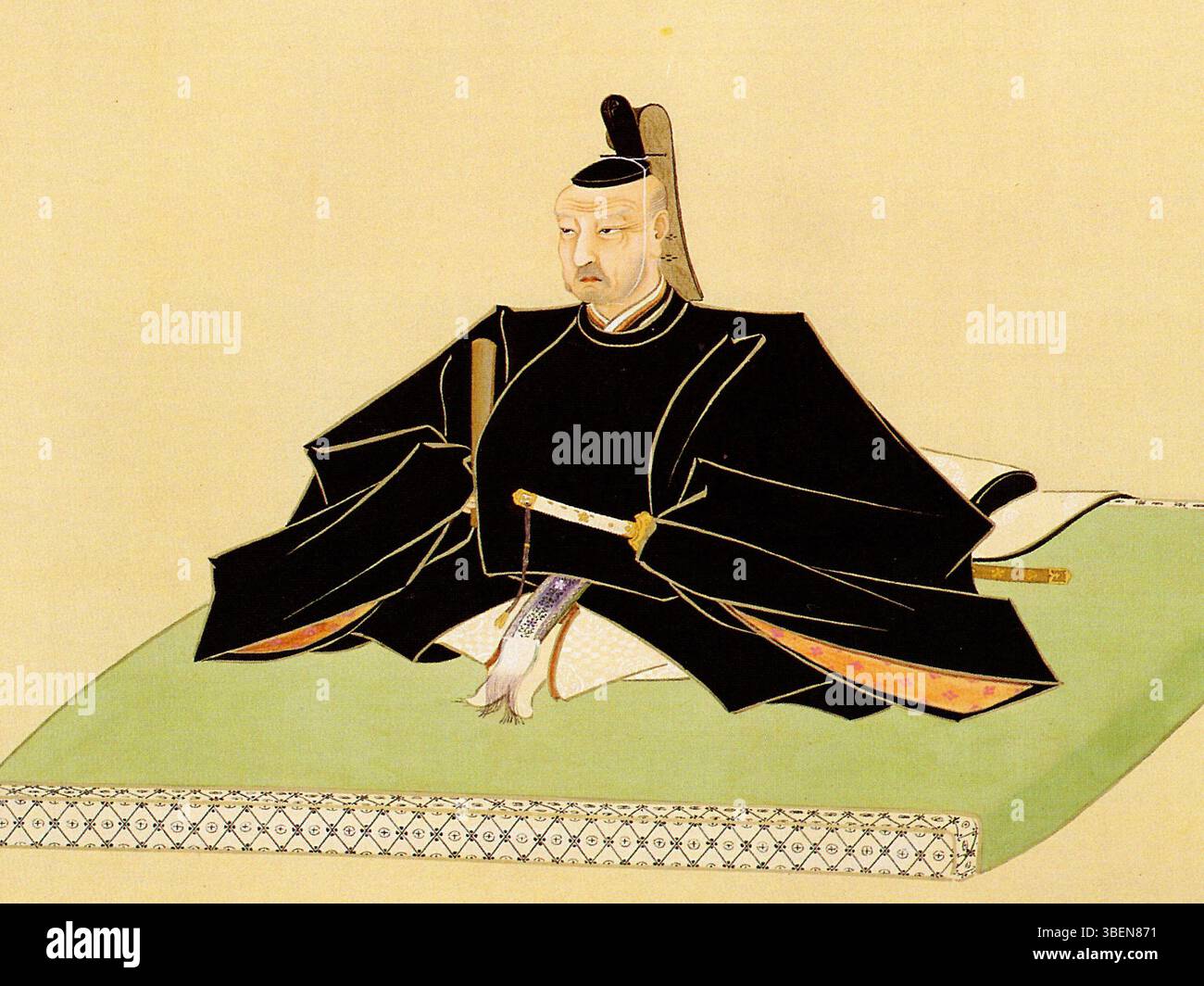 Une image recadrée de Maeda Tsunanori, une figure historique japonaise de premier plan, probablement créée vers le 1er janvier 1913. Tsunanori était connu pour son rôle dans l'ère féodale du Japon, bien que les détails spécifiques sur cette image soient limités. Banque D'Images