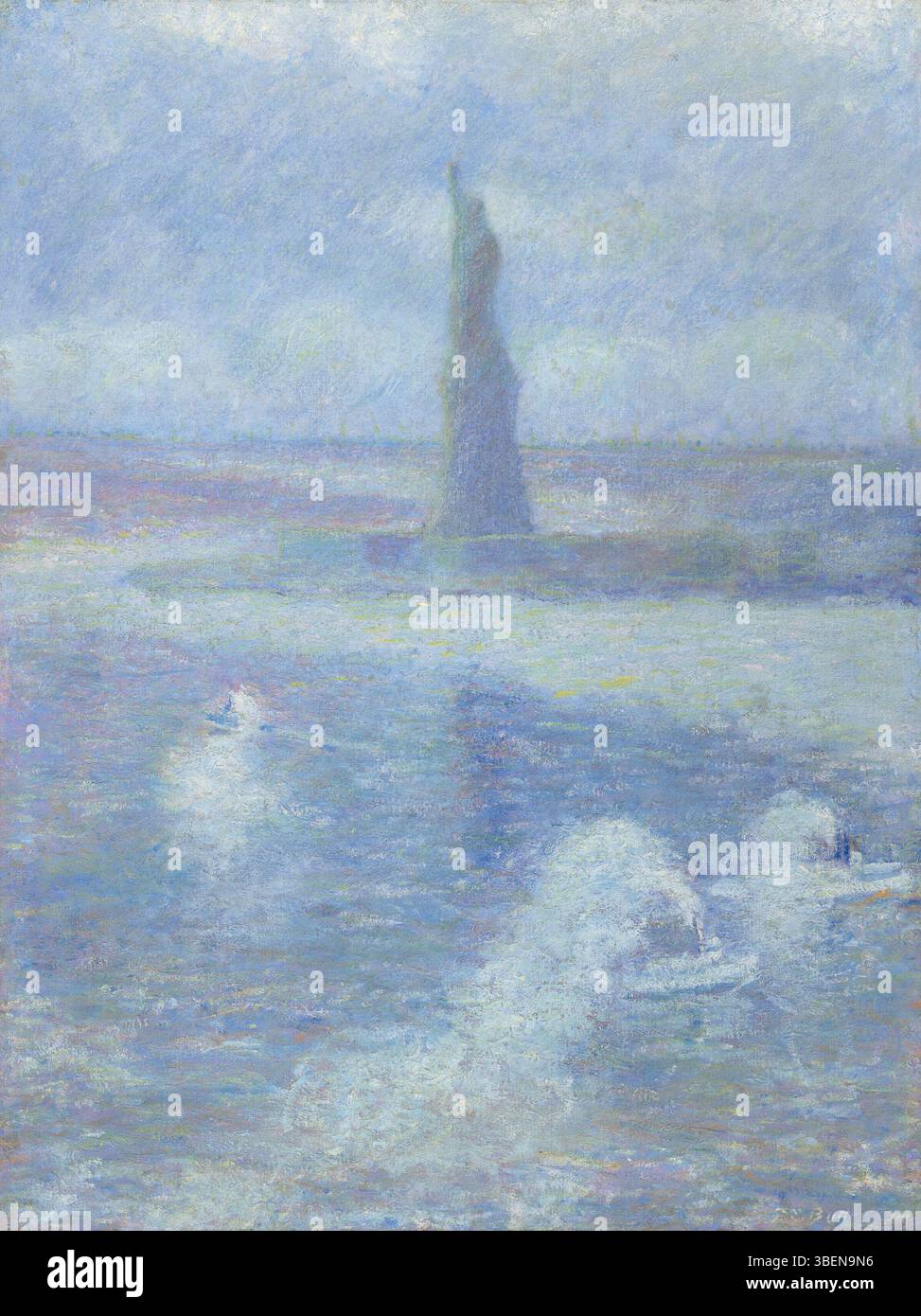 La Statue de la liberté, N.Y. in Mist de Theodore Earl Butler (1861-1936) présente l'emblématique Statue de la liberté enveloppée de brume. Le flou crée un sentiment de mystère et de révérence, mettant en valeur la signification symbolique du monument. Banque D'Images