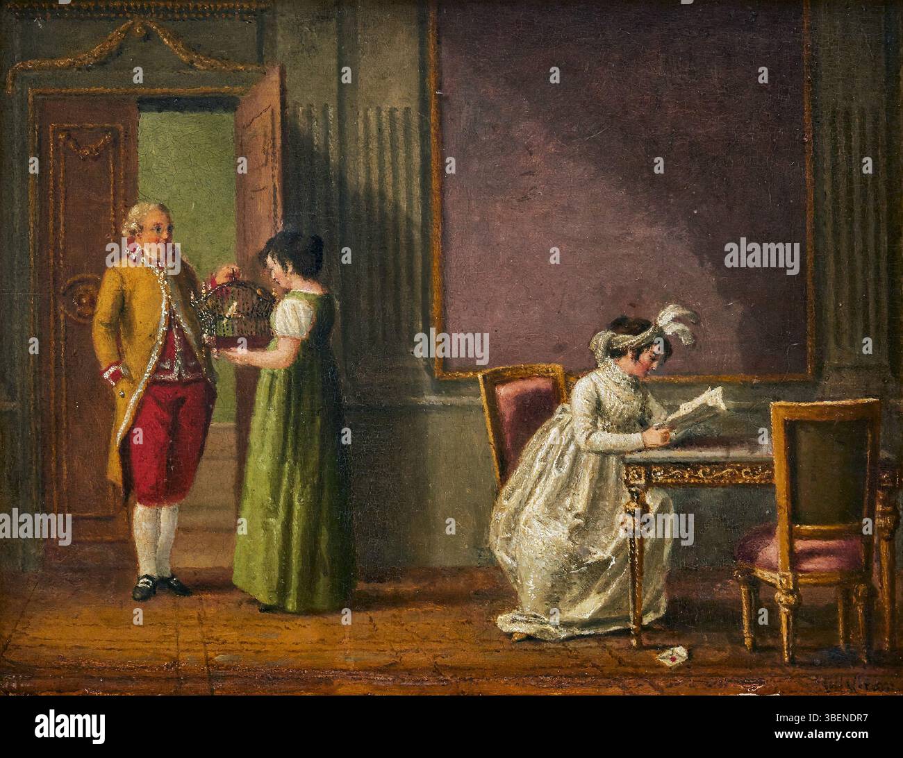 Le tableau de Pehr Hilleström de 1800 représente un intérieur Gustave tardif, mettant en valeur le design et le mobilier suédois de l'époque. Banque D'Images