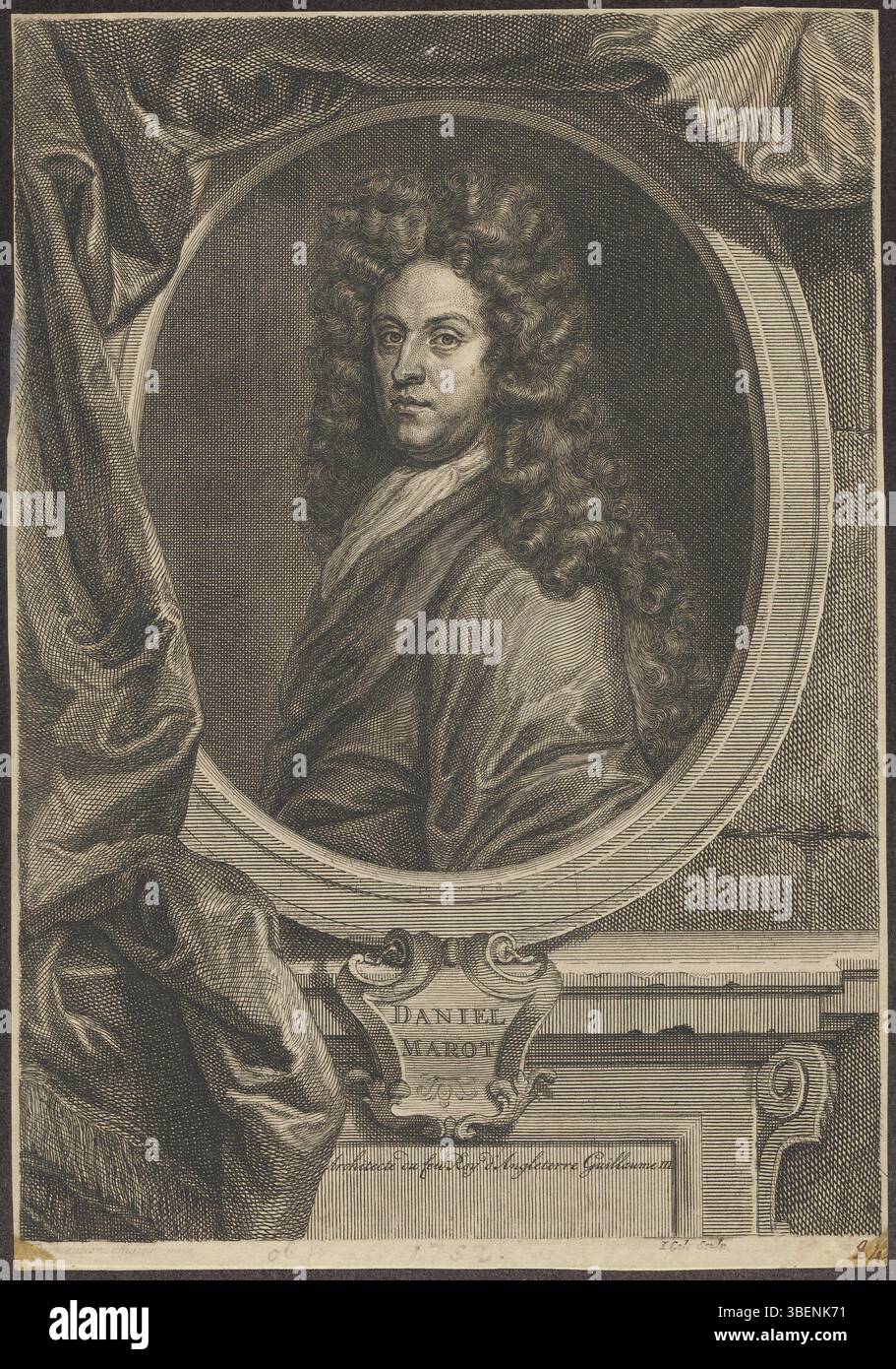 Ce portrait de Daniel Marot, concepteur de feux d'artifice pour Guillaume III d'Angleterre, a été réalisé par Jacob Gole (1665-1724). L'image reflète le rôle de Marot dans la vie courtoise et la culture artistique de l'époque. Banque D'Images