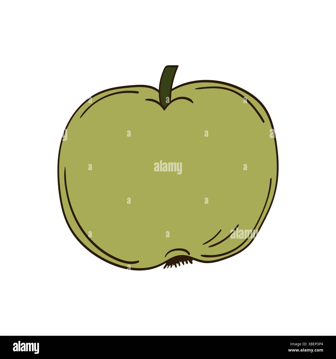 Illustration de fruits mignons dans le style de dessin à la main. Icône de pomme verte sur fond blanc. Conception pour cartes postales, flyers, bannières. Icône Illustration de Vecteur