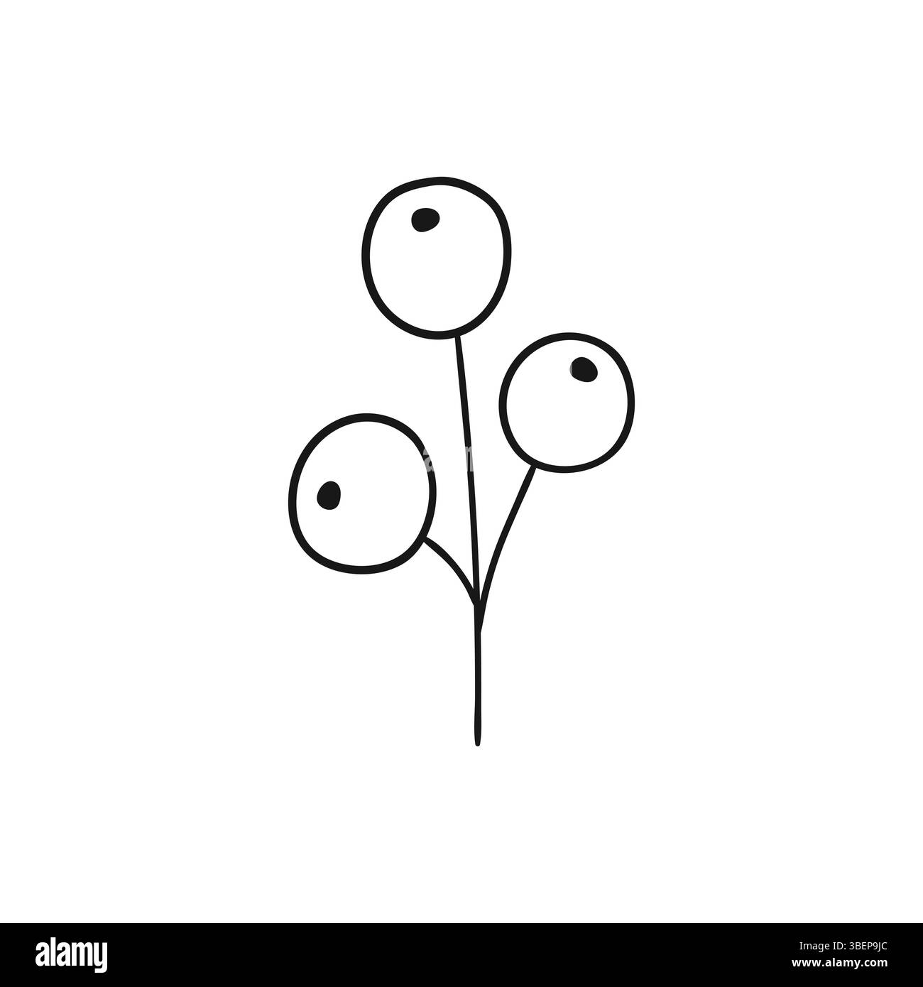 Icône Holly sur fond blanc. Illustration mignonne de baies dans le style de dessin à la main. Monochrome. Conception pour livres de coloriage, jeux éducatifs pour enfants. Icône Illustration de Vecteur