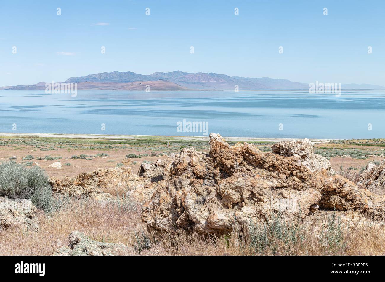 Le Grand Lac Salé depuis Antelope Island, Salt Lake City, Utah, États-Unis Banque D'Images