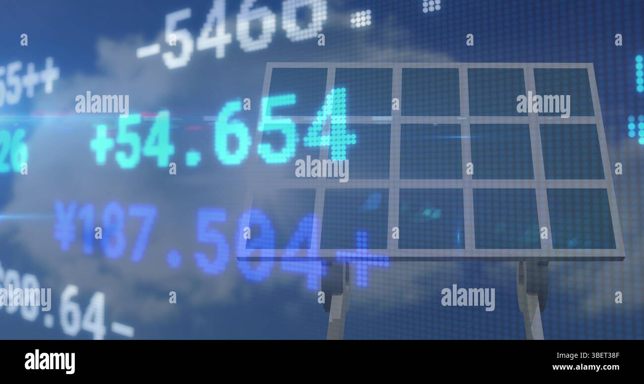 Image de données financières et graphiques sur panneaux solaires Banque D'Images