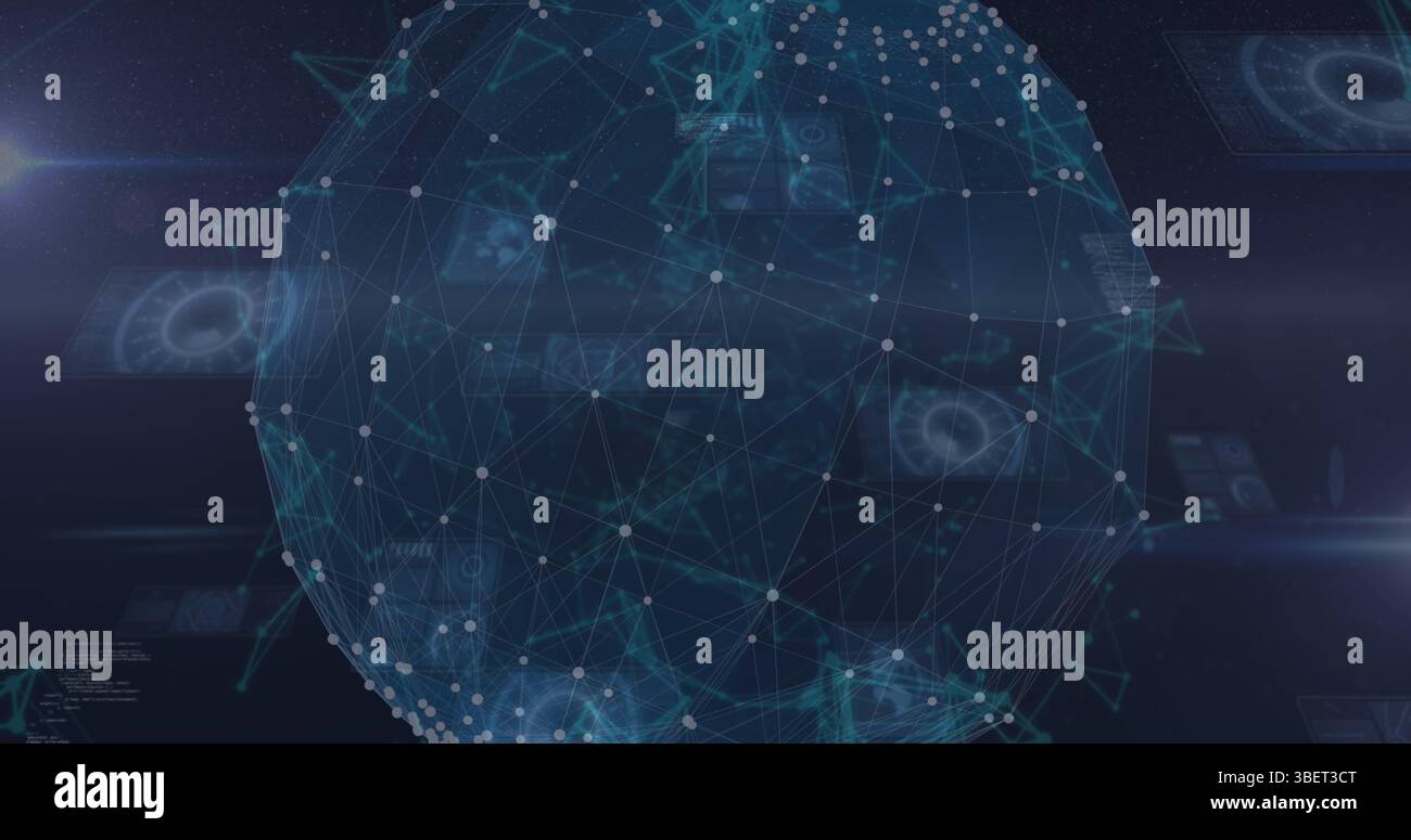 Image du globe du réseau de connexions contre le traitement des données et les scanners ronds Banque D'Images