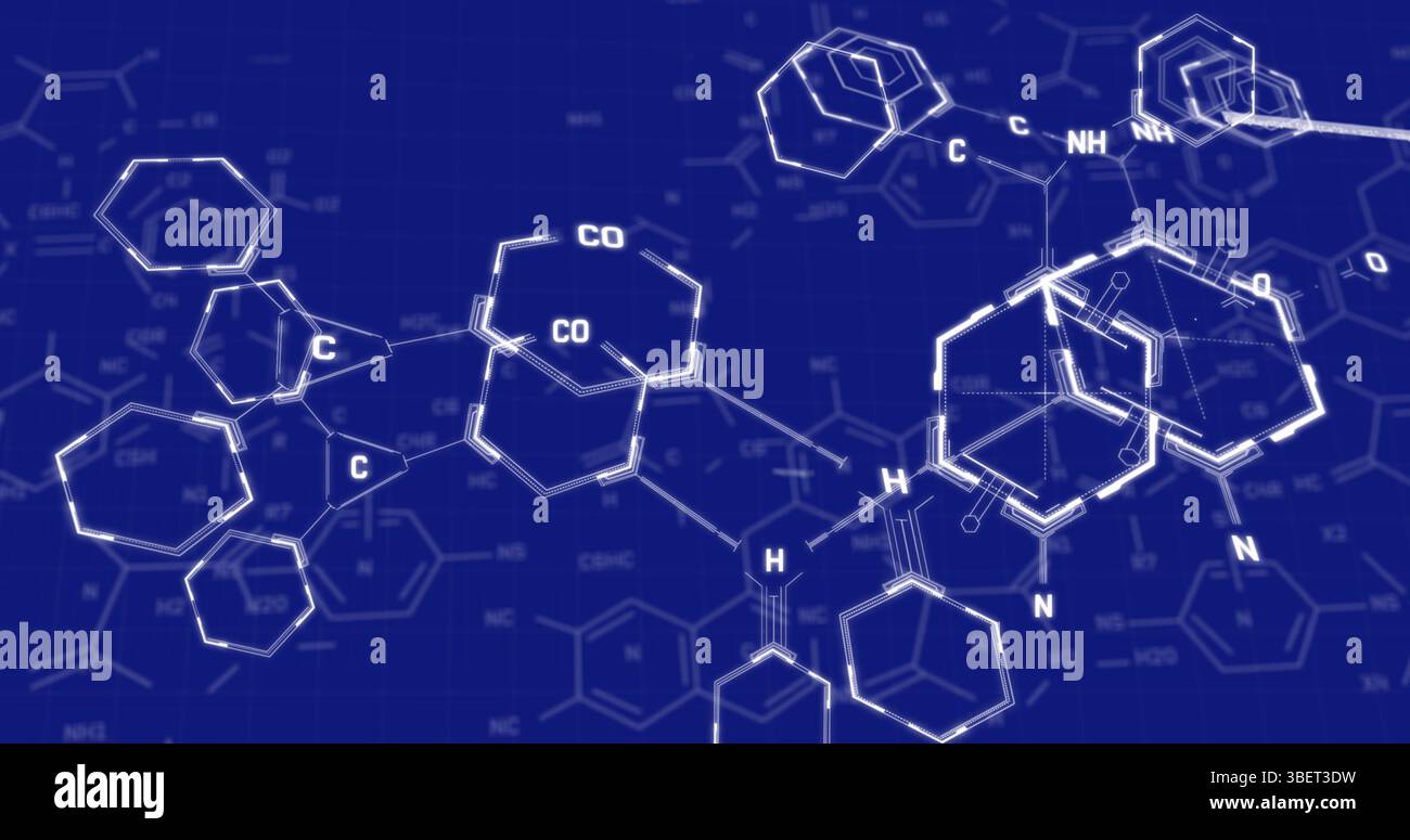 Image de formules chimiques sur fond bleu Banque D'Images