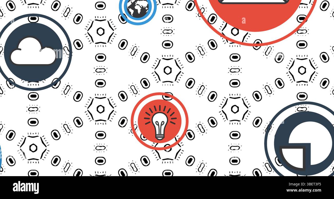 Image du globe avec un réseau de connexions et d'icônes sur des spots Banque D'Images