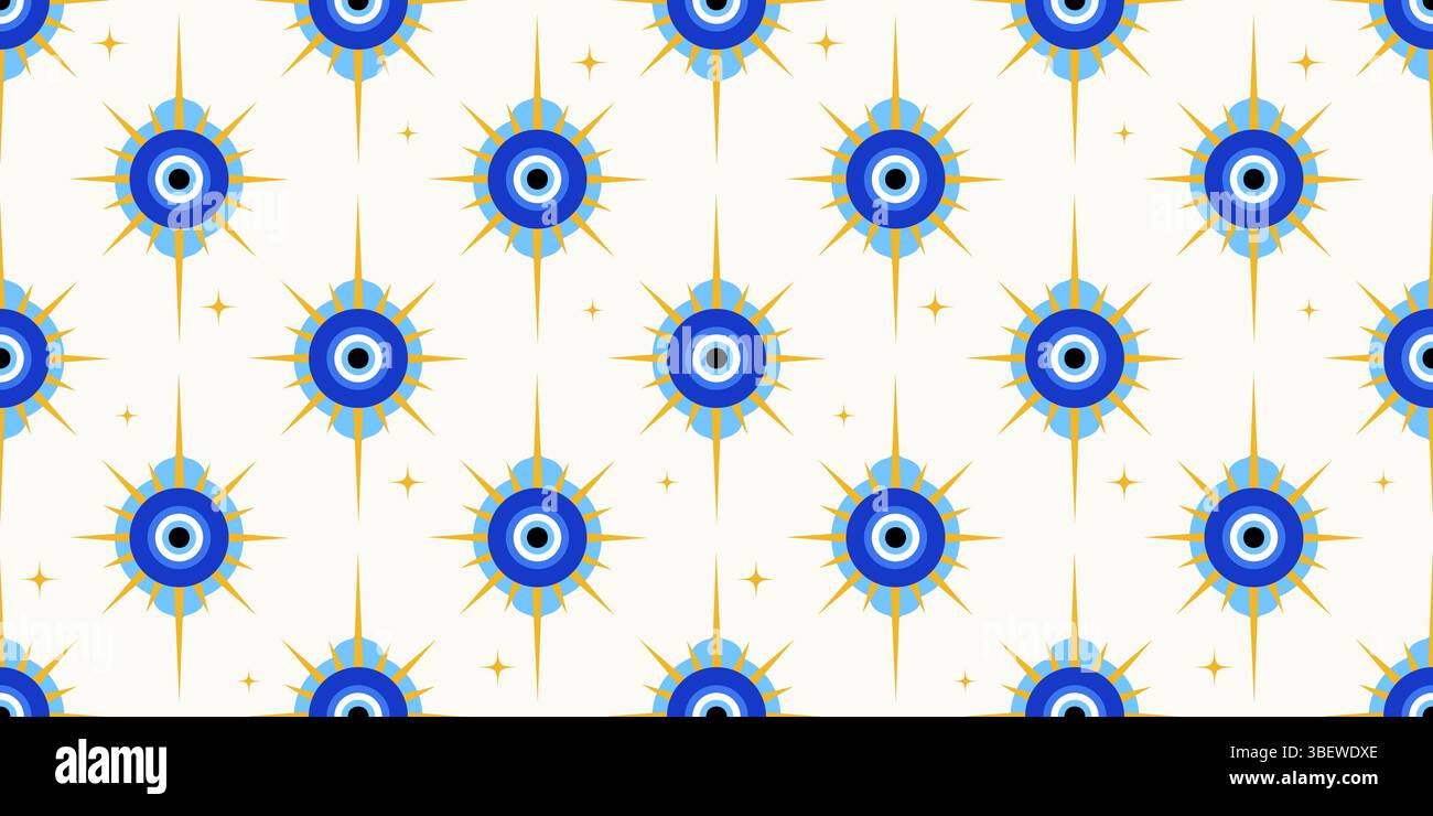 Motif mauvais oeil sans couture. Perle bleue turque. Fond magique de vecteur grec avec nazar ethnique - symbole de protection et de chance. Ornement traditionnel Illustration de Vecteur