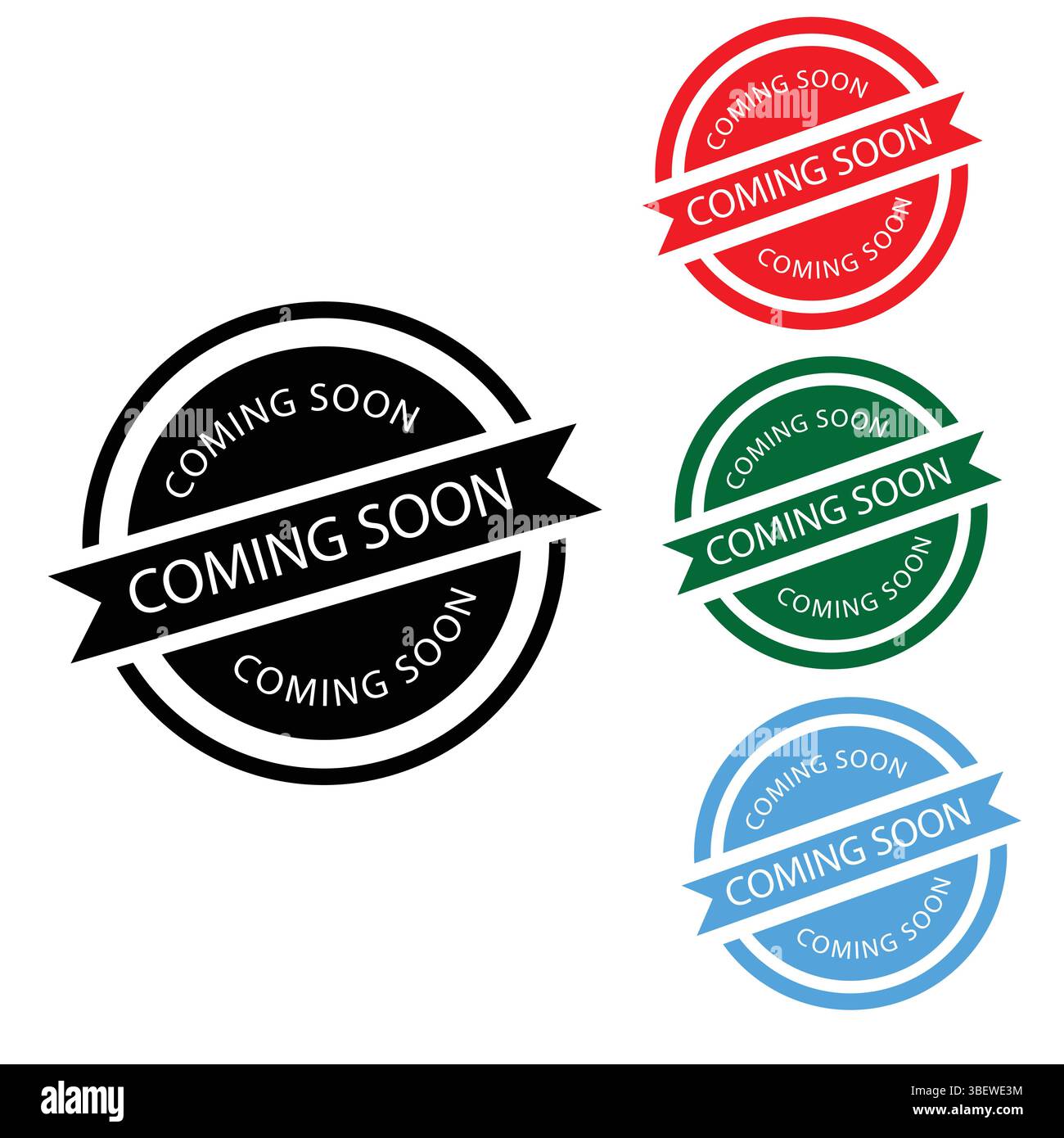 Editable Coming Soon conception de timbre sur fond blanc isolé. Idéal pour les médias sociaux, le marketing, les annonces de sites Web et les promotions. Illustration de Vecteur