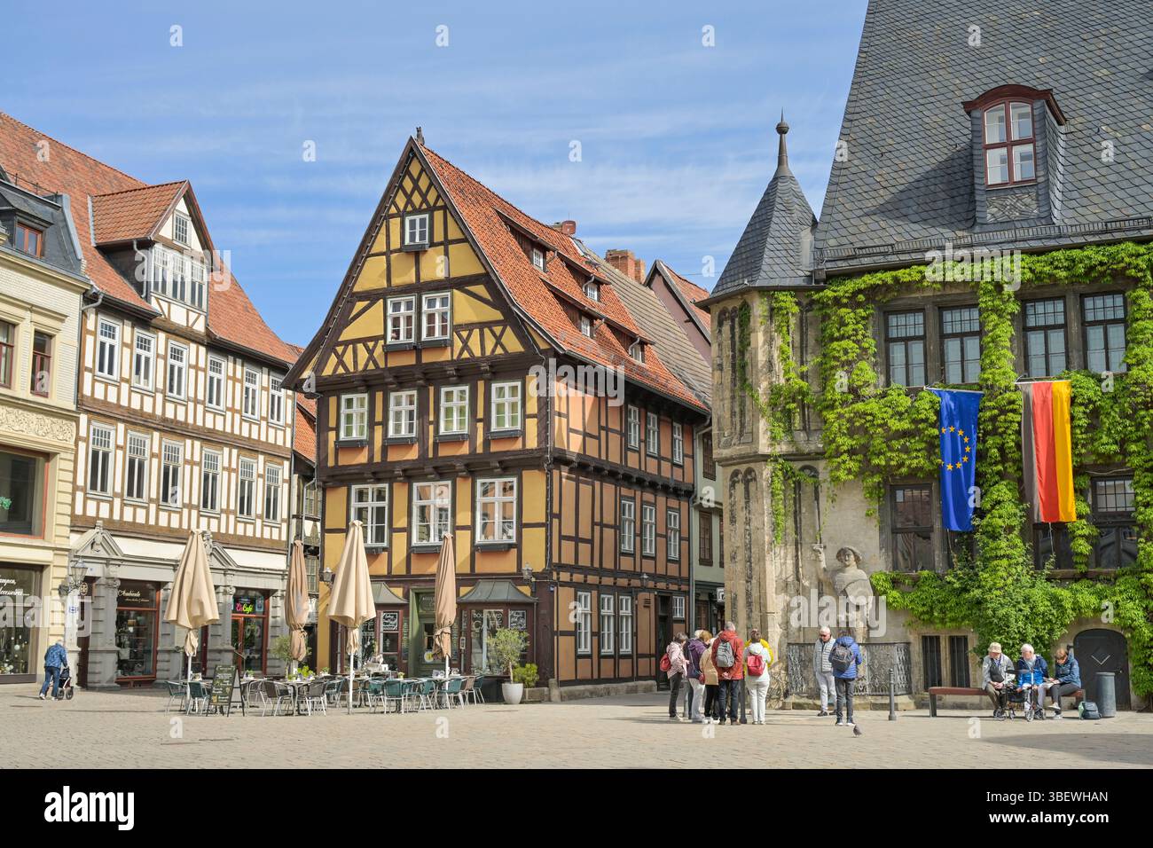 Fachwerkhaus Hoken 1, Altes Rathaus, Marktplatz, Altstadt, Quedlinburg, Saxe-Anhalt, Allemagne Banque D'Images