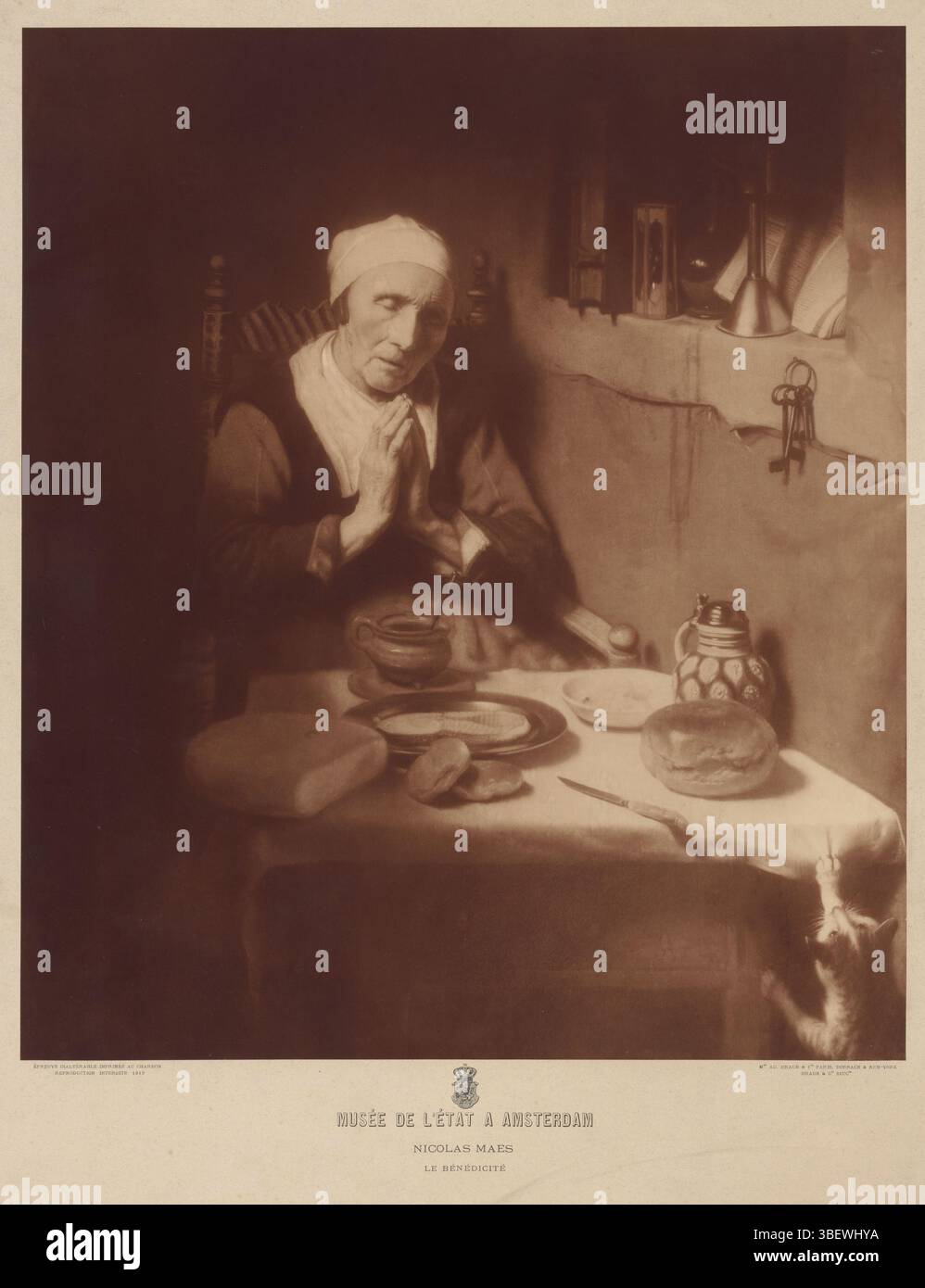 Braun et Cie, Adolphe, photoreproduction d'un tableau de Nicolaes Maes, 'vieille femme dans la prière' (SK-C-535) (coll. Rijksmuseum), photographie, photos, hauteur 487 mm, largeur 417 mm, publication (événement), publication, éditeur, 1912 - 1912, premier quart 20ème siècle, papier, papier photographique, papier photo, carton, impression carbone, impression carbone' Banque D'Images