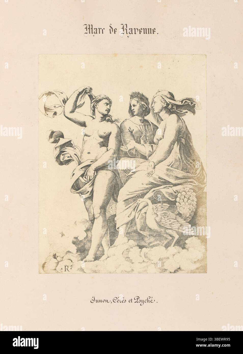 Rafaël, Dente, Marco, Delessert, Benjamin, Marc de Ravenne, Junon, Cérès et Psyché, photoreproduction d'une gravure de Junon, Cérès et Psyché par Marco Dente, photographie, photo, reproduction, page, photos, livres photographiques illustrés, hauteur 254 mm, largeur 195 mm, Frans, 1817 - 1868, photographe, 1848 - 1853, papier photographique, papier photo, impression sur papier de sel, impression de sel, conception de travail, italien, 1486 - 1527, imprimer, 1483-04-07 - 1520-04-07, rêveur intermédiaire Banque D'Images