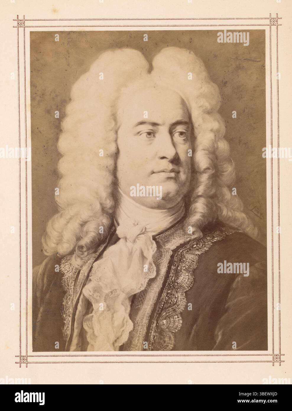 Jaeger, Carl, photoreproduction d'un portrait de Georg Friedrich Händel par Carl Jaeger, recto, photographie, photographie, reproduction, page, photos, livres photographiques illustrés, C. Jäger, hauteur 144 mm, largeur 106 mm, photographe, 1865 - 1875, papier photographique, papier photo, tirage d'album, impression d'albumine, 1833-10-17 - 1887-12-05 Banque D'Images