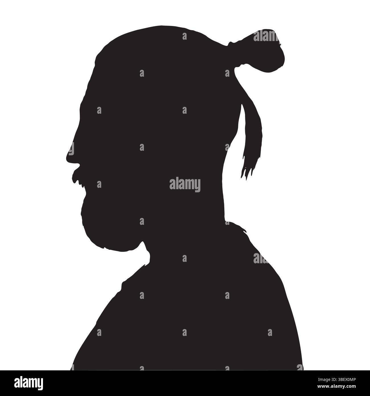 Silhouette d'un homme barbu avec les cheveux attachés sur un fond blanc dans la vue de profil Illustration de Vecteur