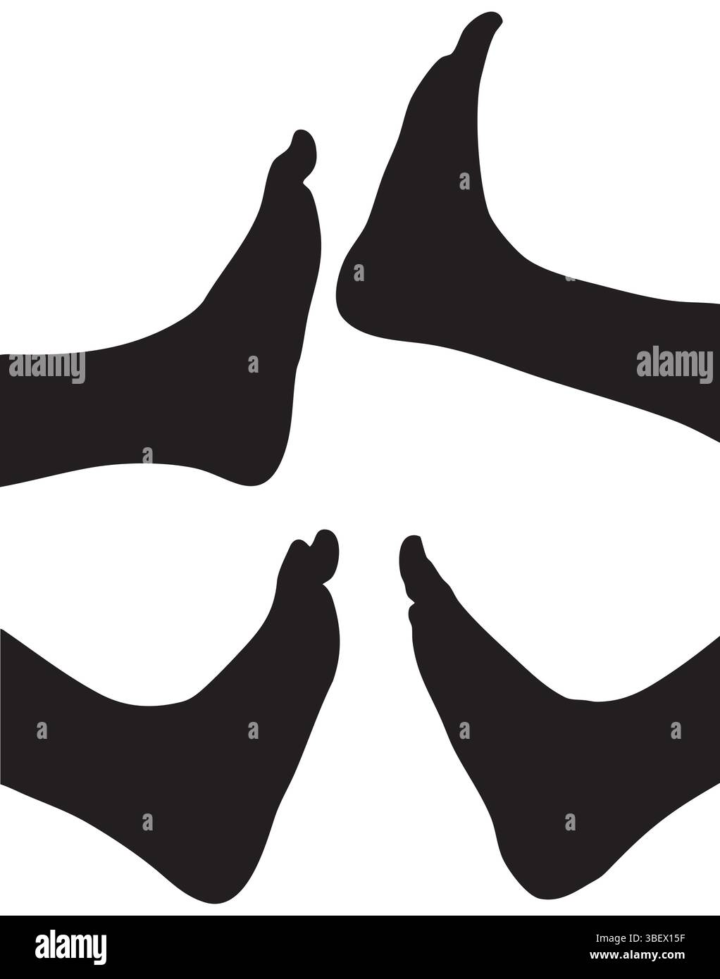 Quatre pieds humains silhouettés en arrangement géométrique sur fond blanc Illustration de Vecteur
