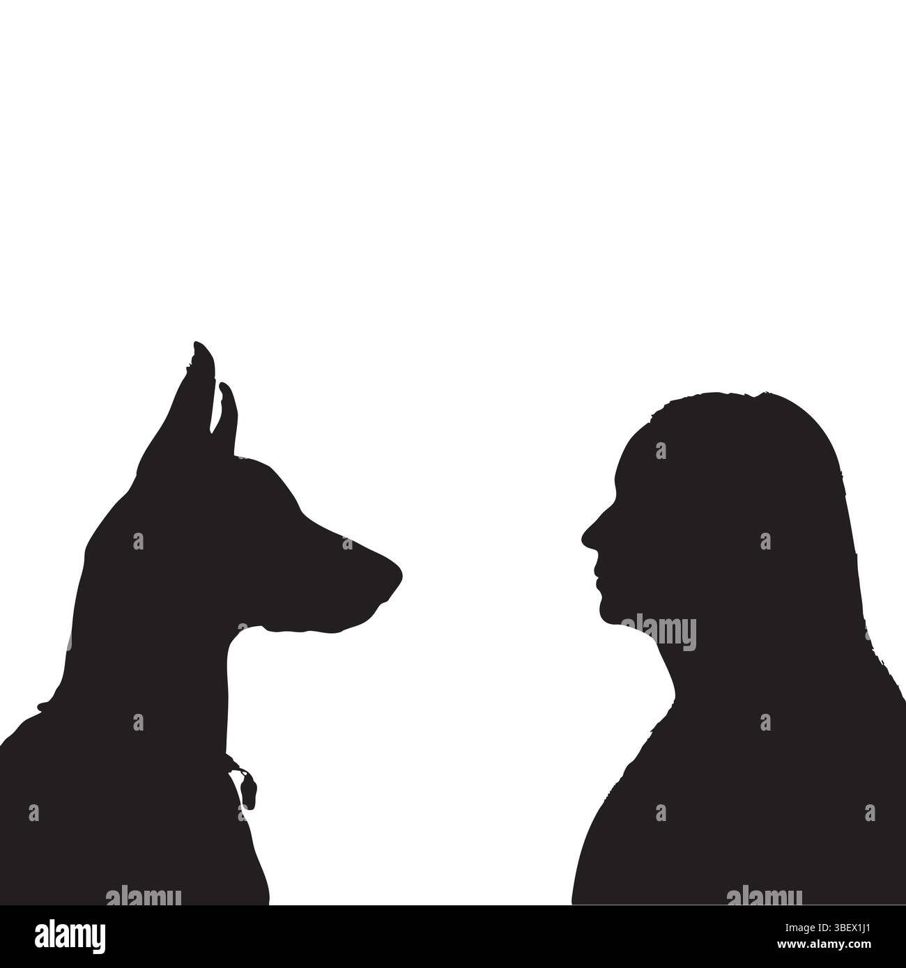 Silhouette de femme faisant face au chien sur fond blanc Illustration de Vecteur