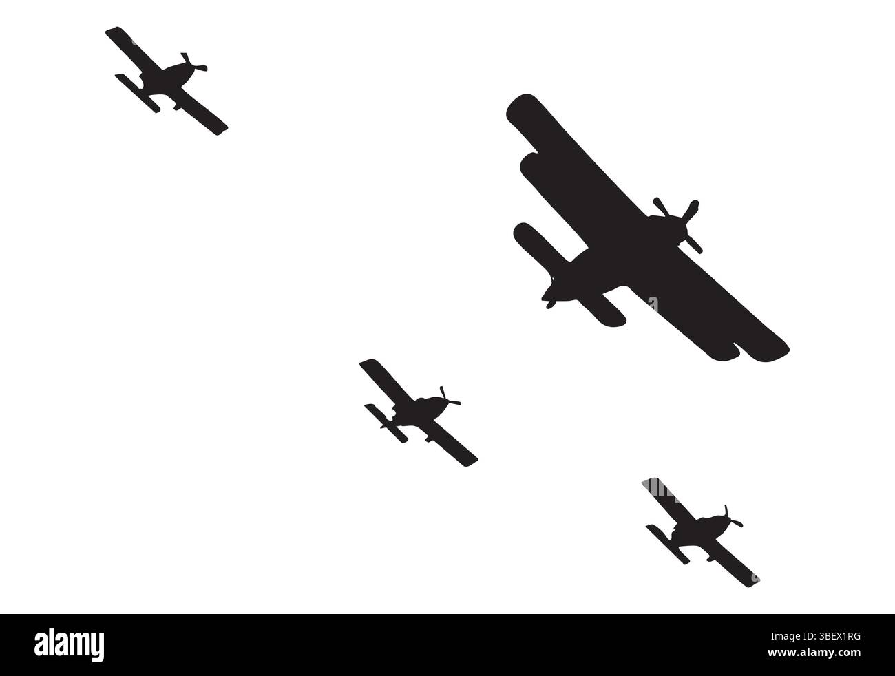 Quatre avions Vintage Propeller volant en formation isolés sur fond blanc Illustration de Vecteur
