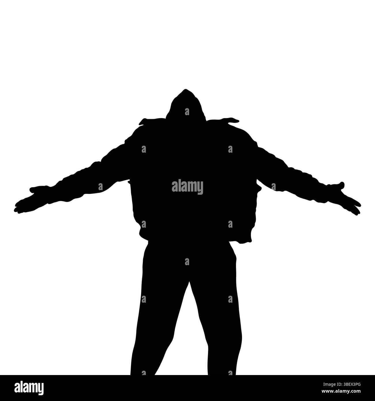 Silhouette se tient avec les bras grands ouverts, dos à la caméra en noir et blanc image. Illustration de Vecteur