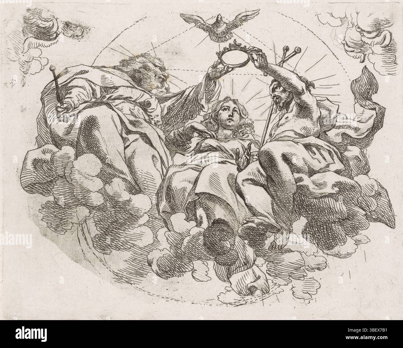 Schut, Cornelis (I), couronnement de Marie, verset inférieur gauche - estampillé, Dieu le Père et Christ couronnent Marie, assis sur un nuage. Le Saint-esprit (comme une colombe) vole au-dessus d'elle. Dans les coins cherubijntjes., print, hauteur 164 mm, largeur 207 mm, Zuid-Nederlands, 1597-05-13 - 1655-04-29, graveur, 1618 - 1655, papier, gravure, gravure Banque D'Images Schut, Cornelis (I), couronnement de Marie, verset inférieur gauche - estampillé, Dieu le Père et Christ couronnent Marie, assis sur un nuage. Le Saint-esprit (comme une colombe) vole au-dessus d'elle. Dans les coins cherubijntjes., print, hauteur 164 mm, largeur 207 mm, Zuid-Nederlands, 1597-05-13 - 1655-04-29, graveur, 1618 - 1655, papier, gravure, gravure Banque D'Images