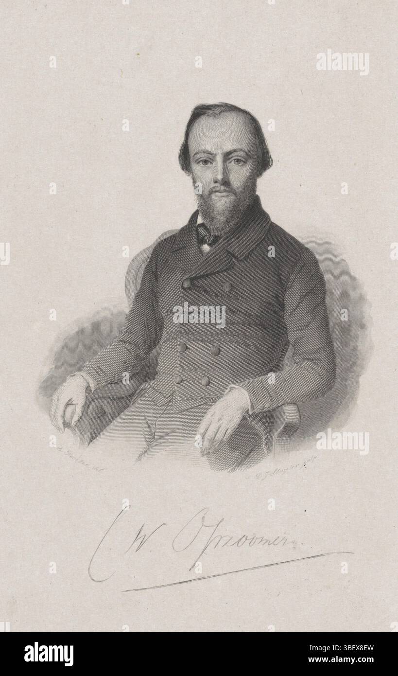 Poorter, Bastiaan de, Amsterdam, Sluyter, Dirk Jurriaan, portrait de Cornelis Willem Opzoomer, verso milieu en bas - estampillé, impression, hauteur 210 mm, largeur 134 mm, Néerlandais, 1811-11-14 - 1886-05-29, graveur, 1840 - 1886, papier, chine collé, gravure sur tige, gravure sur acier, gravure, Nederlands, 1813-11-05 - 1880-01-22, dessinateur intermédiaire Banque D'Images