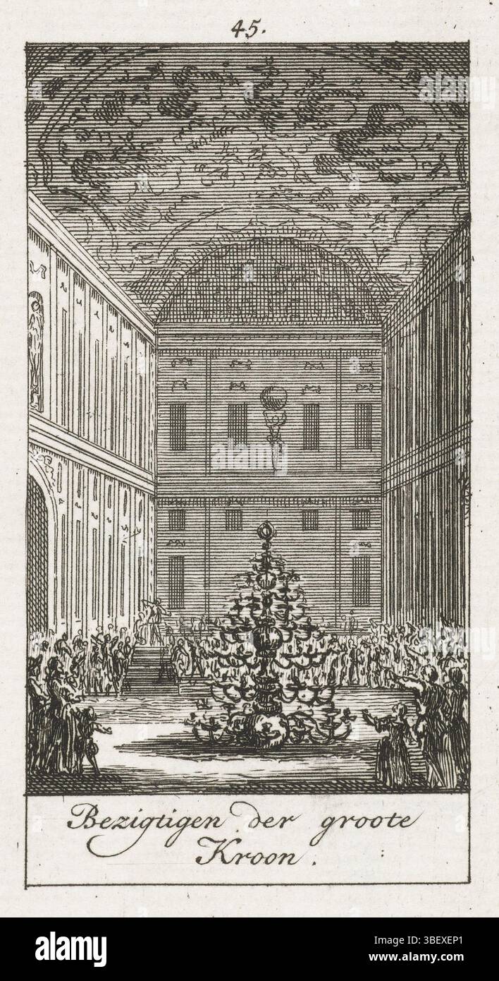 Pays-Bas, Fokke, Simon, occupé de la Grande Couronne, vue de la Grande bougie, cadeau au tsar russe, 1659, pays-Bas, visite de dans le Burgerzaal de l'Hôtel de ville de la Grande bougie donnée par la République au tsar russe, novembre 1659., print, historyrent, estampes, Frederik Muller Historyplaten, hauteur 119 mm, largeur 62 mm, Noord-Nederlands, 1712-09-01 - 1784-04-10, graveur, 1779 - 1781, quatrième quart du xviiie siècle, papier, gravure, etsen Banque D'Images