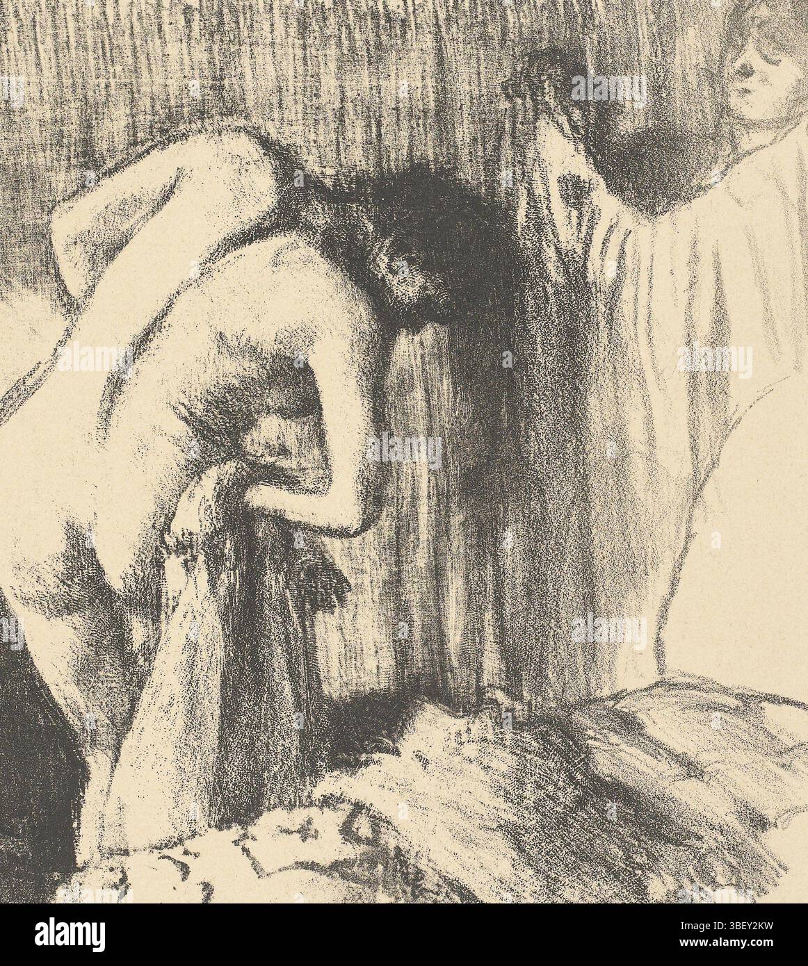 Degas, Edgar, la sortie du bain, femme se dessèche après son bain et obtient des vêtements fournis par femme, vero en haut à droite - estampillé, impression, verso en haut milieu - estampillé, exposition douane Paris, hauteur 250 mm, largeur 230 mm, français, 1834-07-19 - 1917-09-27, graveur, 1891 - 1892, quatrième quart 19e siècle, papier, lithographie (technique) Banque D'Images