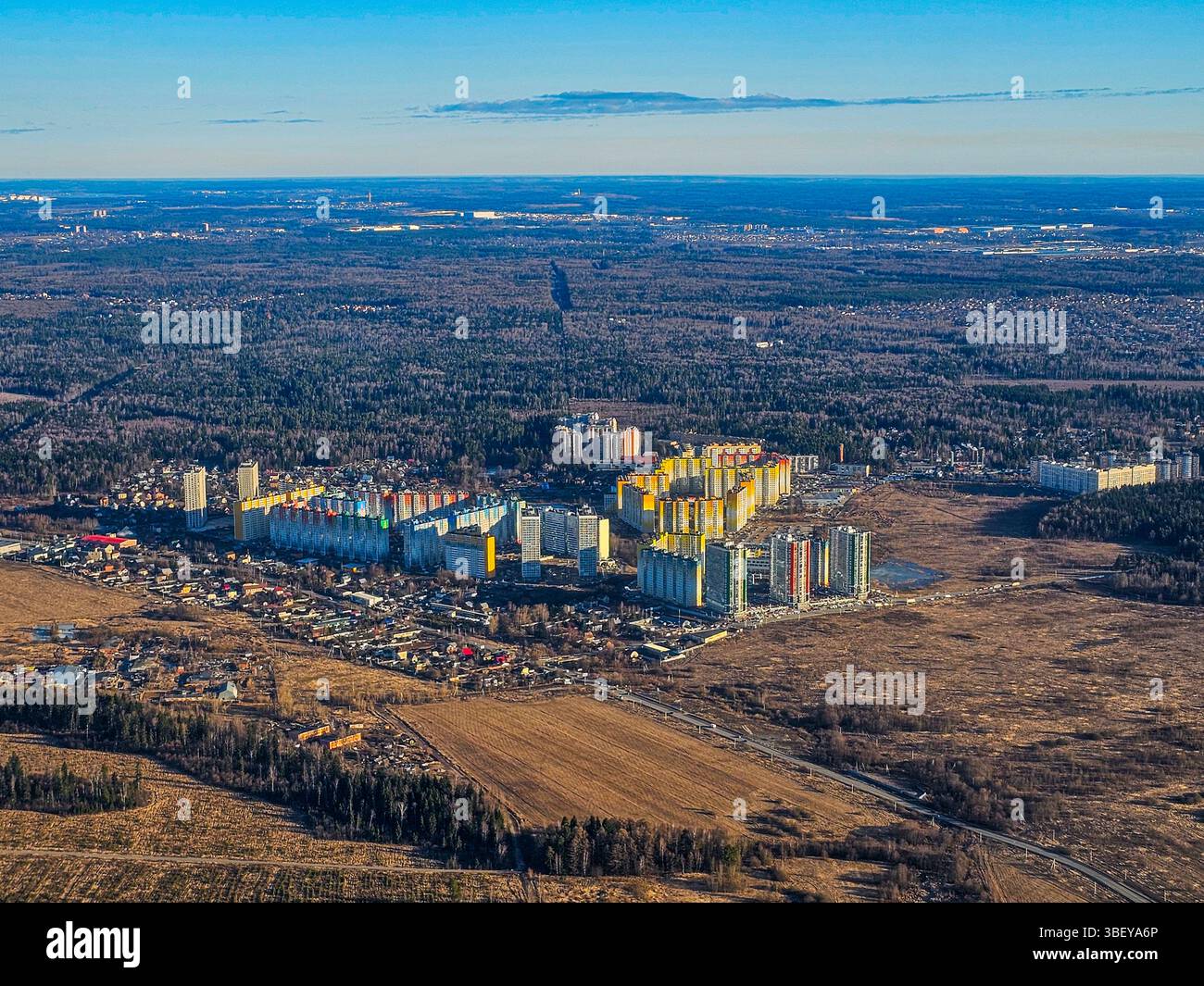 Antenne des villes satellitte de Moscou, Russie Banque D'Images