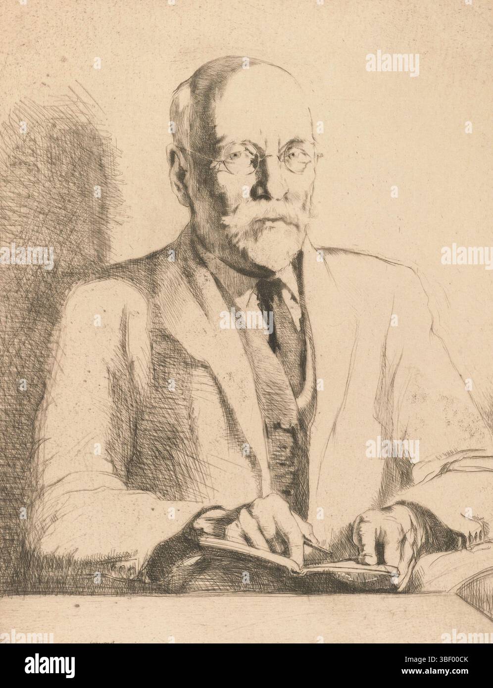 Lumsden, Ernest Stephen, Lumsden, Portrait de George Clausen, verso estampillé, impression, hauteur 302 mm, largeur 252 mm, anglais, 1883-12-22 - 1948-09-29, imprimeur, 1921 - 1921, papier, gravure, ton de plaque, imprimante Banque D'Images