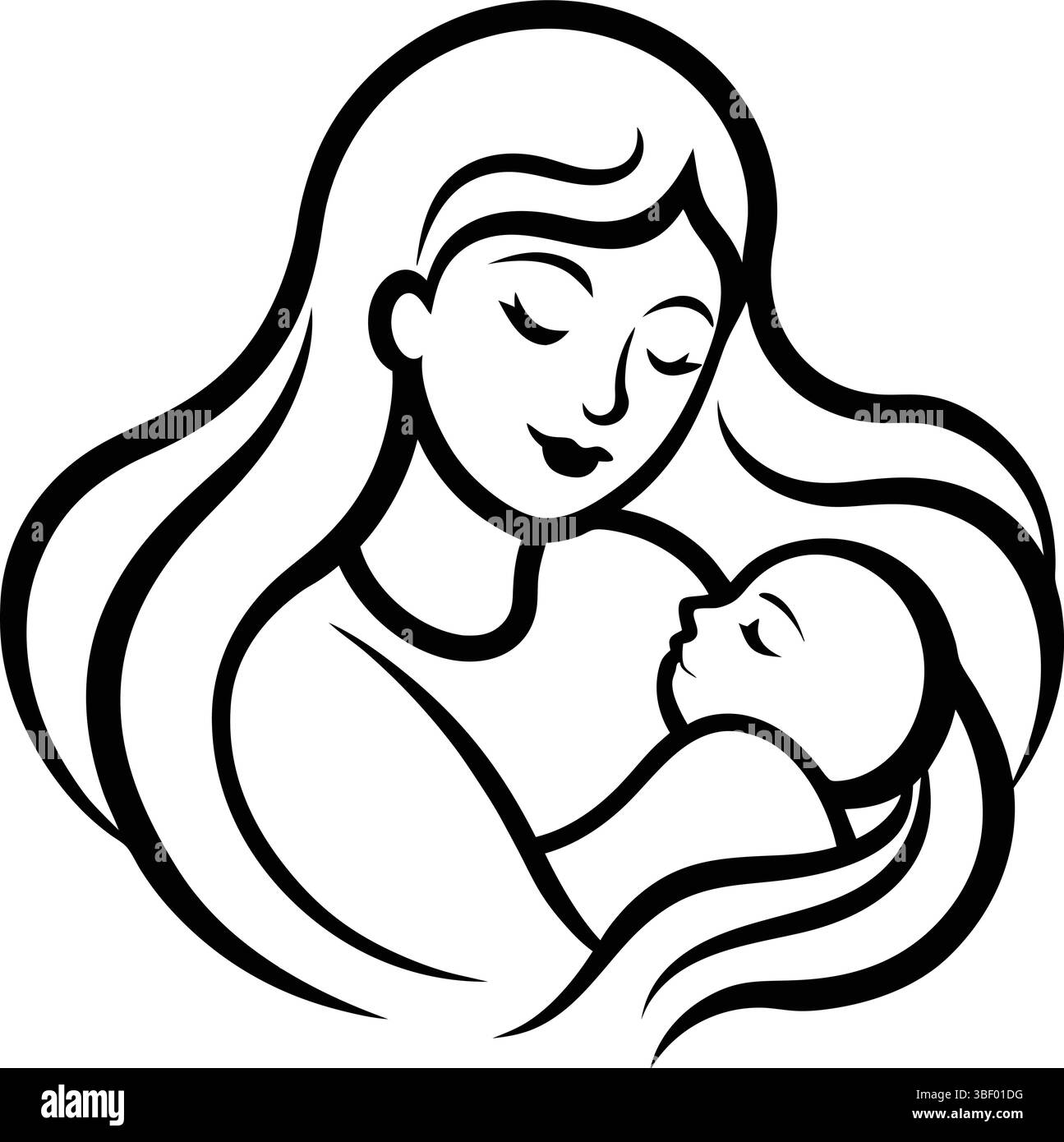 Illustration de dessin au trait mère-enfant Illustration de Vecteur