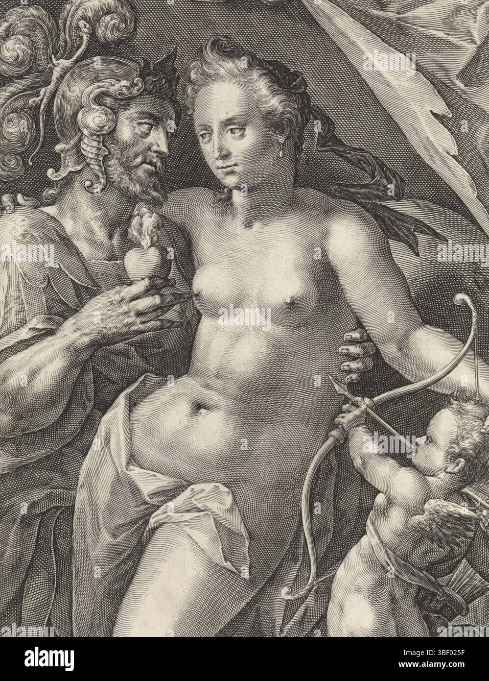 Passe, Crispino du (I), passe, Cologne, Dieux et déesses comme amants, mars et Vénus, vero droite - estampillé, mars et Vénus comme amants. Mars offre à Vénus son cœur brûlant. Vénus est accompagnée par Amor qui a sa flèche pointée au cœur de Vénus. Dans la marge, une légende de quatre lignes, en deux colonnes, en latin, qui fait référence à l'amour entre mars et Vénus. Imprimer à partir d'une série avec Déesse et Déesse comme amoureux., imprimer, verso droit - estampillé, hauteur 239 mm, largeur 177 mm, 1564 - 1637, imprimeur, 1589 - 1611, papier, gravure, gravure (processus d'impression), concept de travail, selon own des Banque D'Images