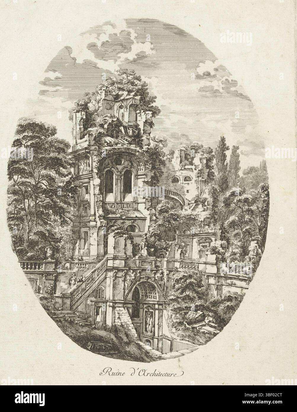 Desprez, Louis Jean, Desprez, ruine d'architecture, ruine végétale, verso - estampillé, impression, hauteur 341 mm, largeur 240 mm, français, 1743-05-28 - 1804-03-19, graveur, 1771 - 1771, papier, gravure, concept de travail, selon sa propre conception Banque D'Images