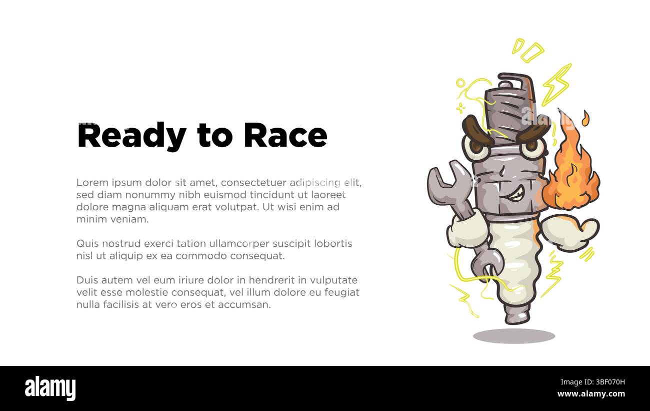 clé de mascottage de bougie d'allumage et feu pour le concept de réglage. illustration de la mascotte de bougie d'allumage avec espace de copie personnalisé dans la taille de l'écran pour web ou presen Illustration de Vecteur