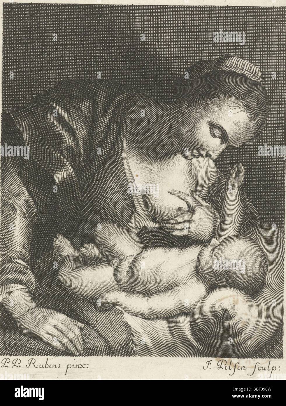 Rubens, Pierre Paul, Gand, Pilsen, Frans, Maria avec Christkind à la poitrine, Gand, verso gauche en bas - estampillé, impression, hauteur 144 mm, largeur 112 mm, sud-néerlandais, 1700-08-21 - 1784-03, graveur, 1710 - 1784, papier, gravure, gravure (procédé d'impression), 1577-06-28 - 1640-05-30 Banque D'Images