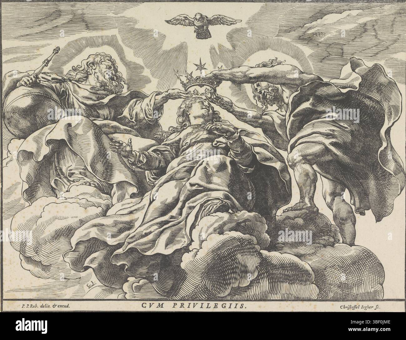 Inconnu, Sud des pays-Bas, Rubens, Peter Paul, Jegher, Christoffel, Kroning van Maria, inconnu, verso gauche sous - estampillé, le couronnement de Marie dans les nuages. Dieu le Père et Christ tiennent la couronne au-dessus de sa tête. Au milieu le Saint-esprit comme pigeon., impression, hauteur 342 mm, largeur 442 mm, 1596-08-24 - 1653, graveur, 1587 - 1640, papier, gravure sur bois, Hollande du Sud, 1577-06-28 - 1640-05-30, dessinateur intermédiaire, par dessin, publication (événement), publication, éditeur, fournisseur de privilèges Banque D'Images Inconnu, Sud des pays-Bas, Rubens, Peter Paul, Jegher, Christoffel, Kroning van Maria, inconnu, verso gauche sous - estampillé, le couronnement de Marie dans les nuages. Dieu le Père et Christ tiennent la couronne au-dessus de sa tête. Au milieu le Saint-esprit comme pigeon., impression, hauteur 342 mm, largeur 442 mm, 1596-08-24 - 1653, graveur, 1587 - 1640, papier, gravure sur bois, Hollande du Sud, 1577-06-28 - 1640-05-30, dessinateur intermédiaire, par dessin, publication (événement), publication, éditeur, fournisseur de privilèges Banque D'Images