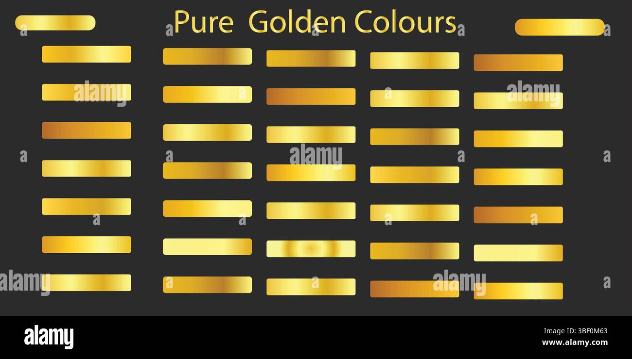Jeu de barres de gradient d'or pur - Swatch d'or métallique de luxe sur fond noir Illustration de Vecteur