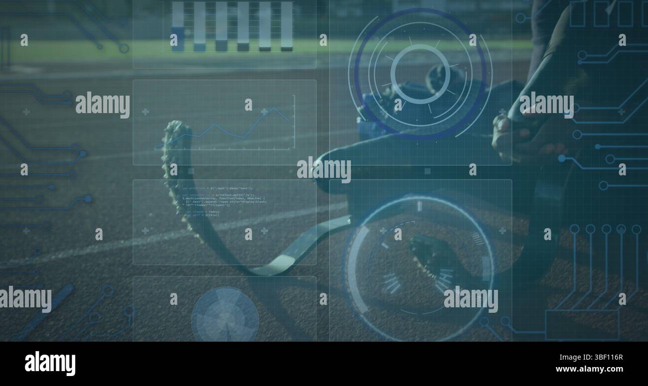 Image de données numériques sur l'entraînement d'un handicapé afro-américain avec lame de course Banque D'Images