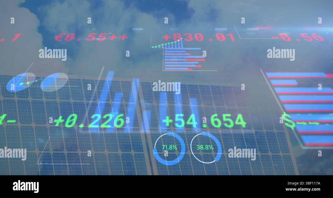 Image du traitement des données financières sur panneau solaire Banque D'Images