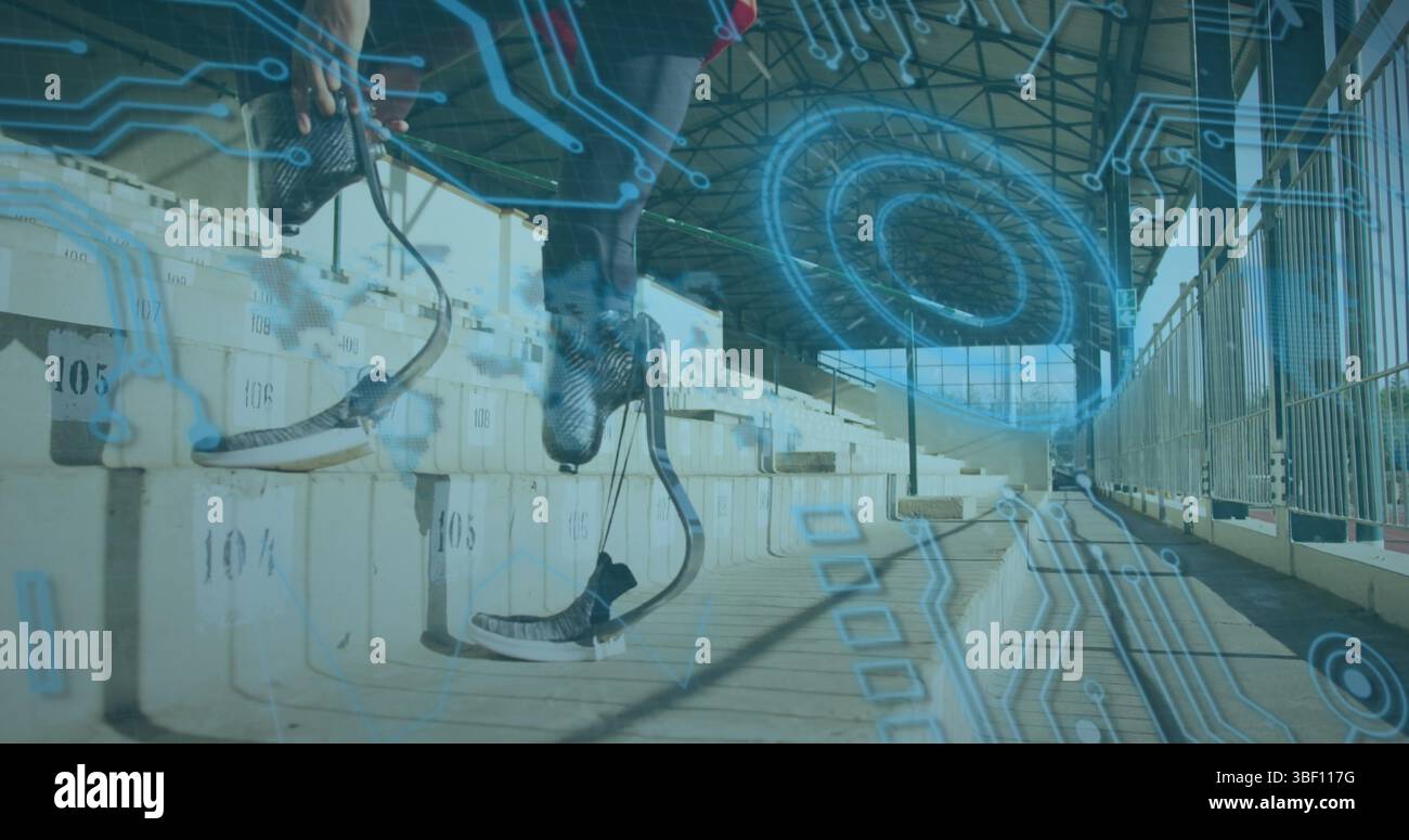 Image du traitement des données sur un coureur afro-américain handicapé Banque D'Images