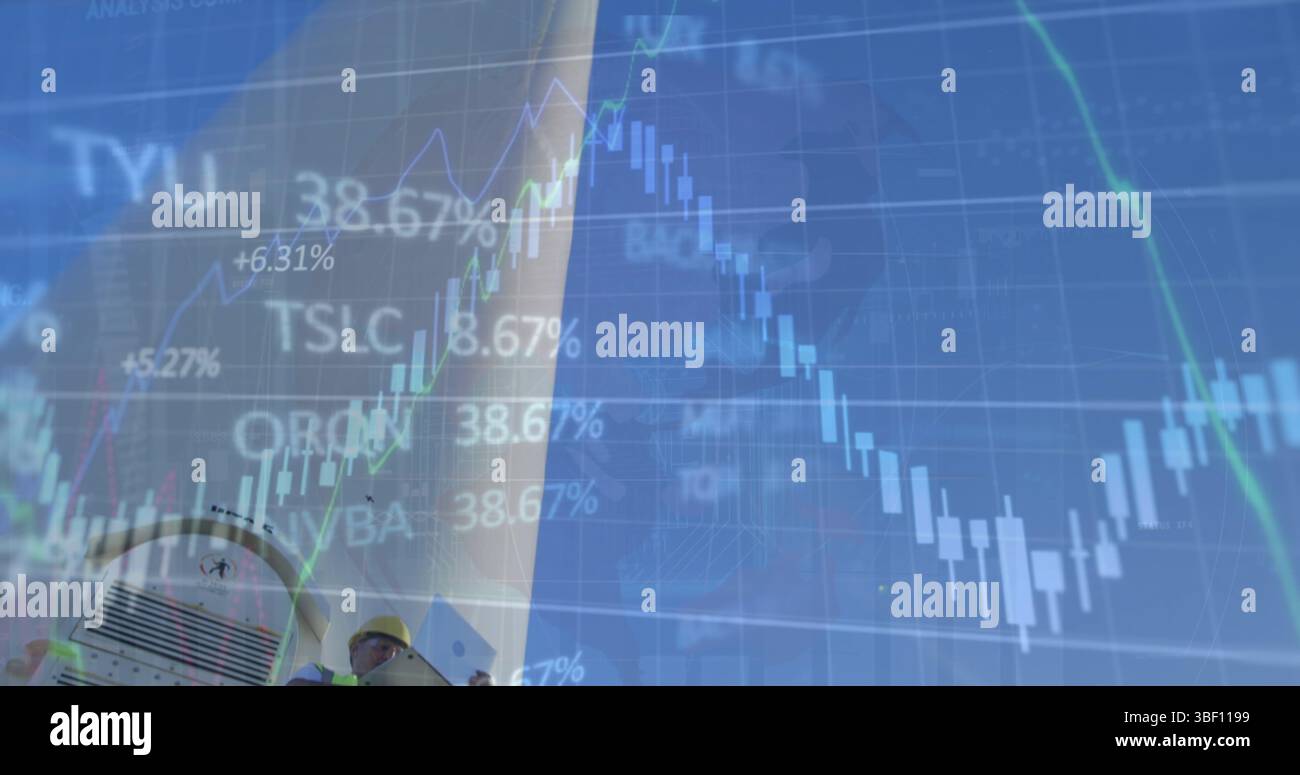 Image du traitement des données financières sur éolienne électrique Banque D'Images