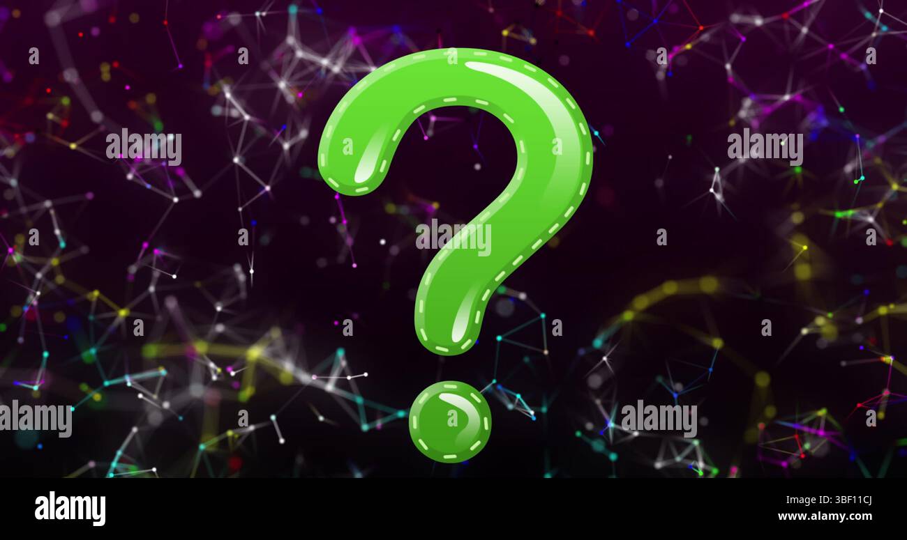 Image d'un point d'interrogation sur les connexions sur fond noir Banque D'Images