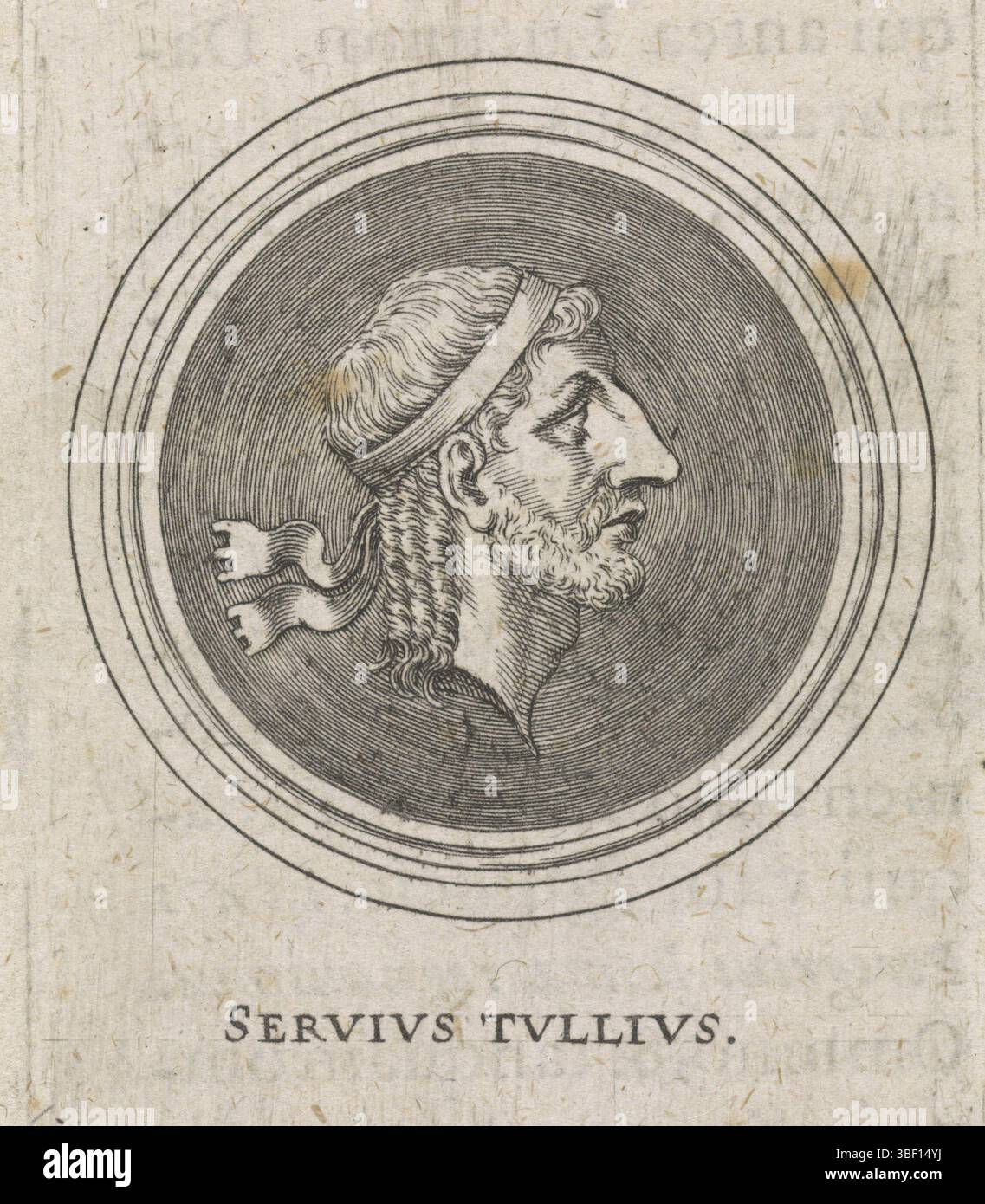 Ingolstadt, Eder, Wilhelm, Munich, Sadeler, Raphaël (II), Raphaël (I), Portrait de Servius Tullius, verso gauche sous - estampillé, tête de Servius Tullius, le sixième roi de Rome. À une pièce de monnaie antique de la période de l'Empire romain., impression, illustration de livre, estampes, hauteur 83 mm, largeur 53 mm, hauteur 116 mm, largeur 69 mm, Zuid-Nederlands, 1584-12-20 - 1632, graveur, 1623 - 1623, papier, gravure, gravure (procédé d'impression), typographie, impression de livres, 1560, publication (événement), publication, éditeur, édition, allemand - 1660, imprimeur Banque D'Images