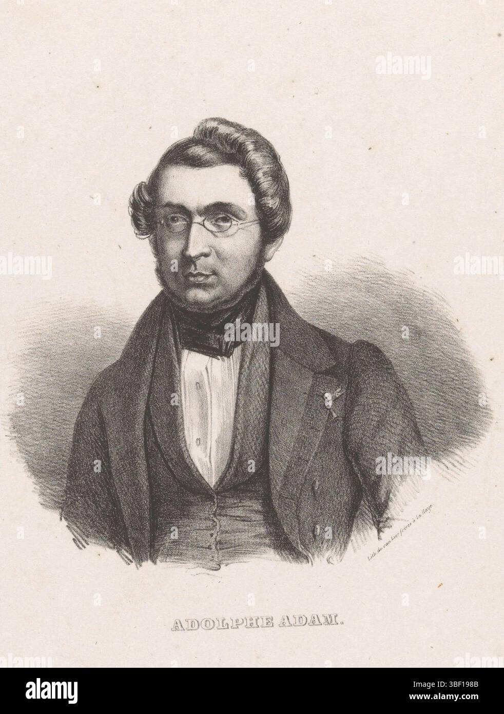 La Haye, lier, Frères de, la Haye, Portrait d'Adolphe Adam, Portrait d'Adolphe Adam. Dans la marge inférieure son nom., impression, Frankenportretten, hauteur 182 mm, largeur 129 mm, néerlandais, graveur, 1834 - 1850, papier, lithographie (technique), imprimante, impression, création d'expression Banque D'Images