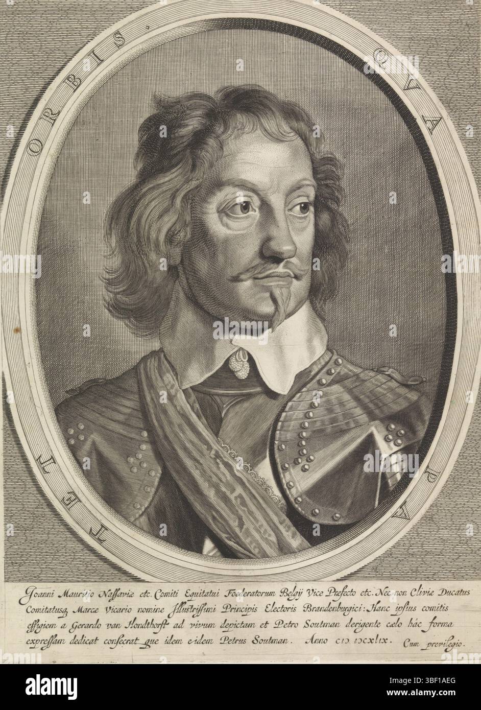 Inconnu, Honthorst, Gerard van, Haarlem, Soutman, Pieter Claesz., Portrait de Johan Maurits, Comte de Nassau-Siegen, inconnu, verso gauche en bas - estampillé, Portrait de Johan Maurits dans un ovale avec écriture de bordure. Dans la marge inférieure, quatre lignes Latin text., print, Oranjeportretten, hauteur 412 mm, largeur 302 mm, Noord-Nederlands, 1601 - 1657-08-16, graveur, 1649 - 1649, papier, gravure, gravure (procédé d'impression), gravure, 1592-1-04 - 1656-04-27, après, par peinture, fournisseur de privilège Banque D'Images