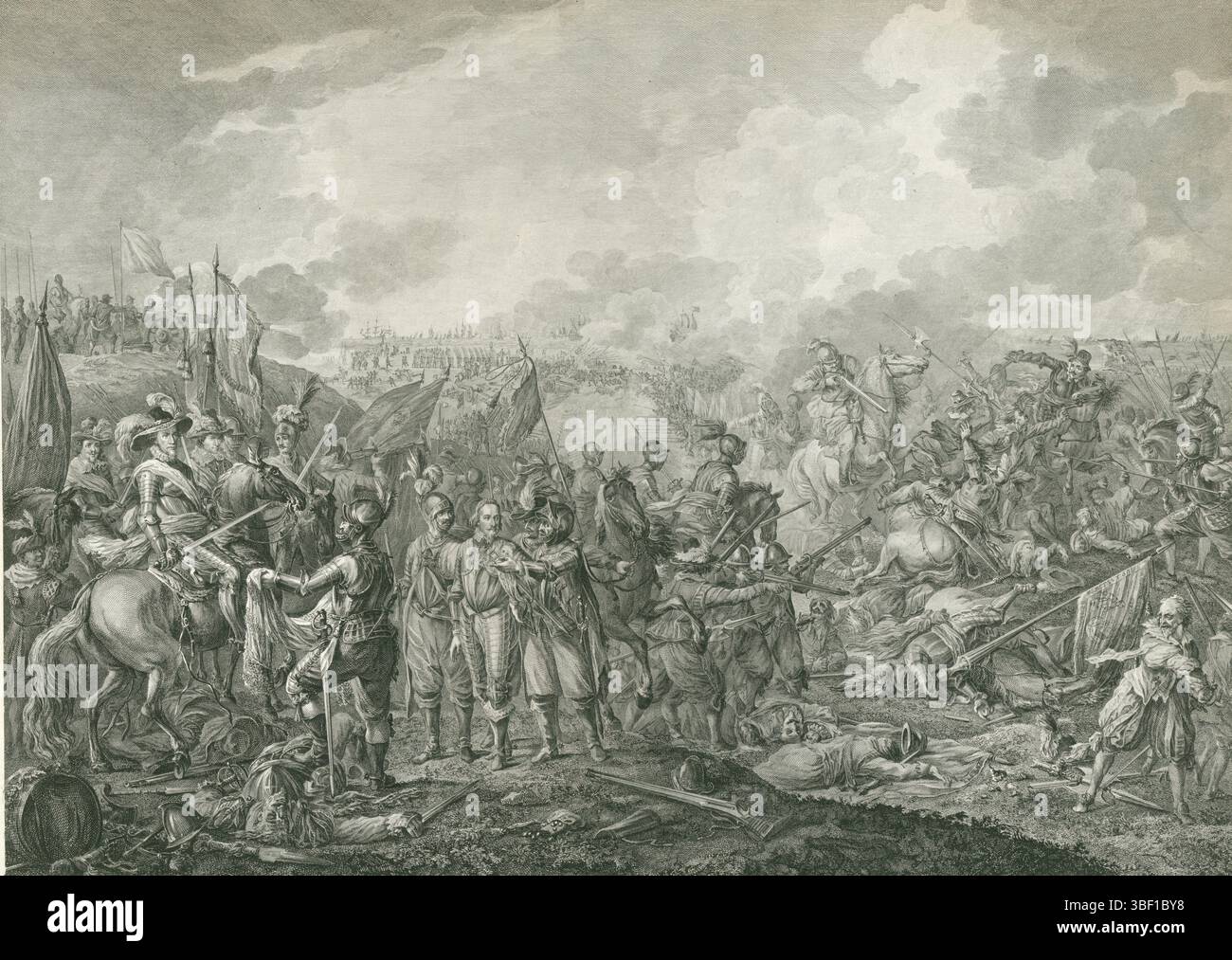 Smit, Jan Willem, Yver, Jan, Langendijk, Dirk, Noordelijke Nederlanden, Sallieth, Mathias de, la victoire glorieuse, gagné à Nieuwpoort en Flandre par les troupes de leur très magnanime le Heeren Staten général des pays-Bas Unis, sous le commandement suprême de Maurits sur les légendes de l'armée espagnole sous le commandement de l'archiduc Albrecht d'Autriche, également la capture de Franciscus de Mendoza, admirateur d'Arragon, le 20 juillet 1600, Maurits remporte la bataille de Nieuwpoort, 1600, pays-Bas du Nord, au milieu - gravée, la bataille de Nieupoort, le 2 juillet 1600. Dans le foreg Banque D'Images