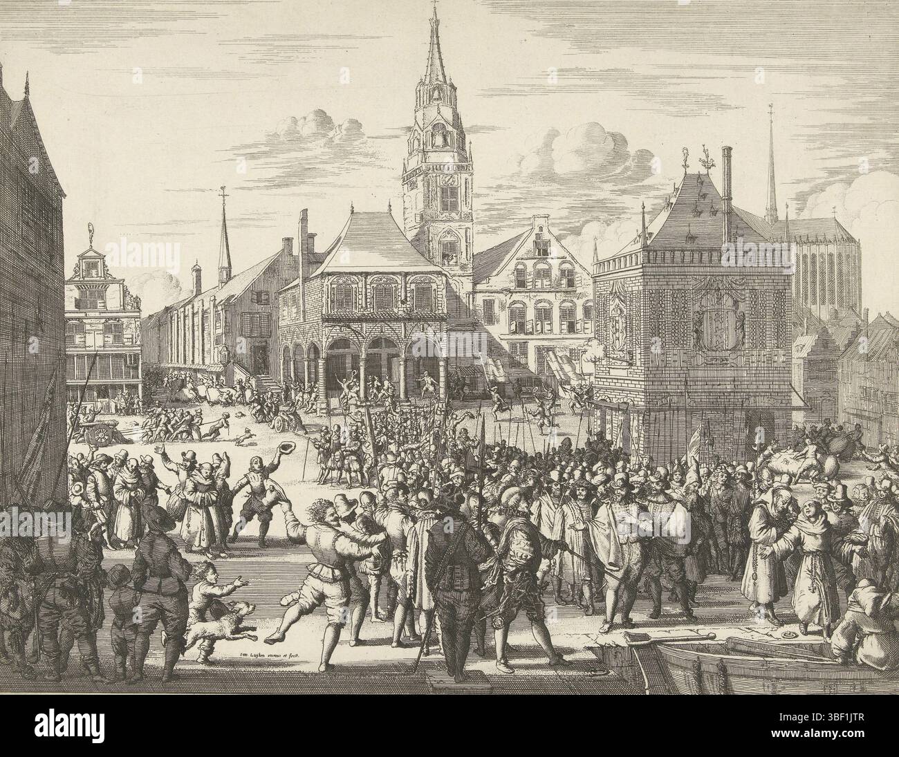 Luyken, Jan, Amsterdam, Luyken, modification d'Amsterdam, 26 mai 1578, 26 mai 1578. Le gouvernement de la ville à l'esprit espagnol et le clergé romain sont forcés de partir, sur le quai du barrage ils marchent dans des bateaux prêts., impression, historien, estampes, plaques d'histoire Frederik Muller, hauteur 271 mm, largeur 347 mm, nord-néerlandais, 1649-04-16 - 1712-04-05, graveur, 1679 - 1679, papier, gravure, concept de travail, selon leur propre conception Banque D'Images
