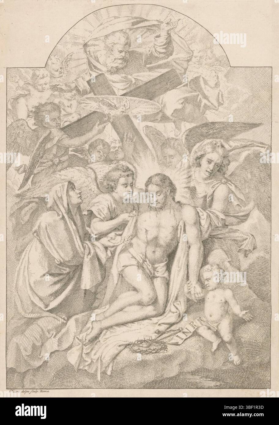 Rome, po, Pietro del, la Sainte Trinité avec Marie, instruments de la passion et des anges, Rome, verso - estampillé, la Sainte Trinité (le Père, le fils et le Saint esprit) entourée d'anges, Marie et les outils de la passion du Christ., impression, hauteur 311 mm, largeur 218 mm, italien, 1610 - 1692-07-22, graveur, 1620 - 1692, papier, gravure, gravure Banque D'Images Rome, po, Pietro del, la Sainte Trinité avec Marie, instruments de la passion et des anges, Rome, verso - estampillé, la Sainte Trinité (le Père, le fils et le Saint esprit) entourée d'anges, Marie et les outils de la passion du Christ., impression, hauteur 311 mm, largeur 218 mm, italien, 1610 - 1692-07-22, graveur, 1620 - 1692, papier, gravure, gravure Banque D'Images